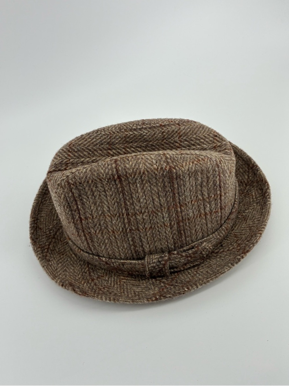 Stetson Wool Blend Brown Tweed Fedora Hat - Classic Herringbone